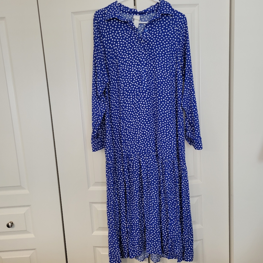 H&M Blue Polka dot Maxi Dress Oversized Women's Small